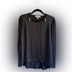 Michael Kors Black Blouse with Gold Zipper Details